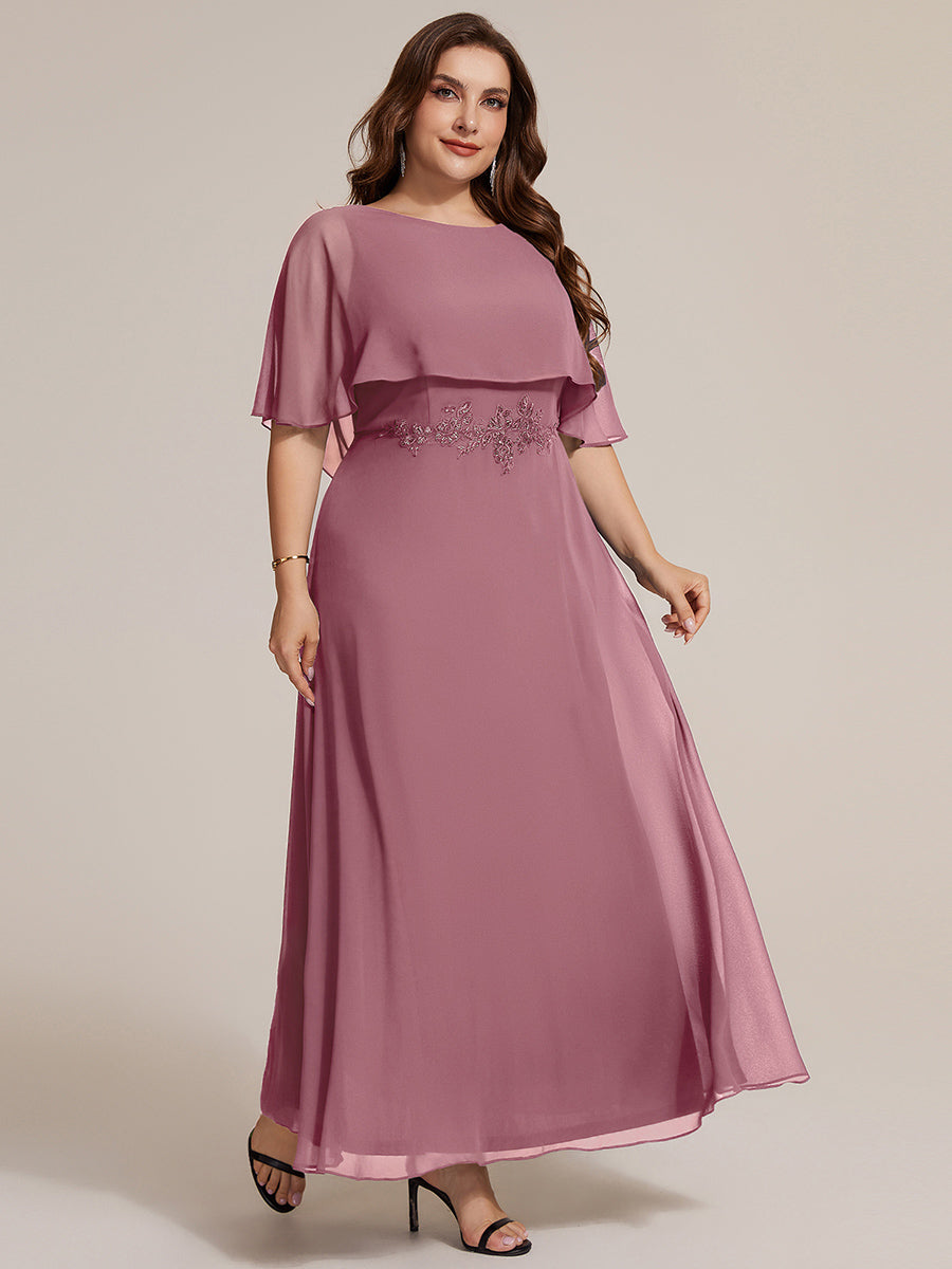 Chiffon mit A-Linie, Cape-Ärmel, und brautmutterkleid #Farbe_Orchideenviolett