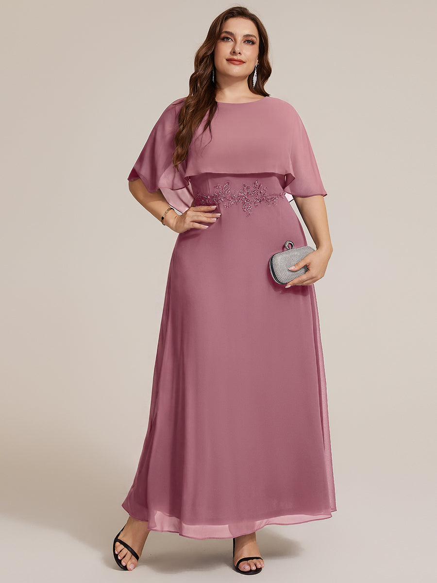Chiffon mit A-Linie, Cape-Ärmel, und brautmutterkleid #Farbe_Orchideenviolett