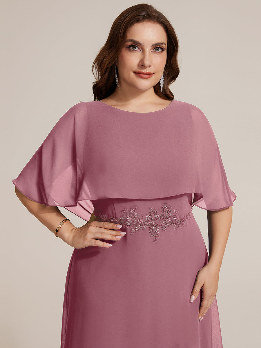 Chiffon mit A-Linie, Cape-Ärmel, und brautmutterkleid #Farbe_Orchideenviolett