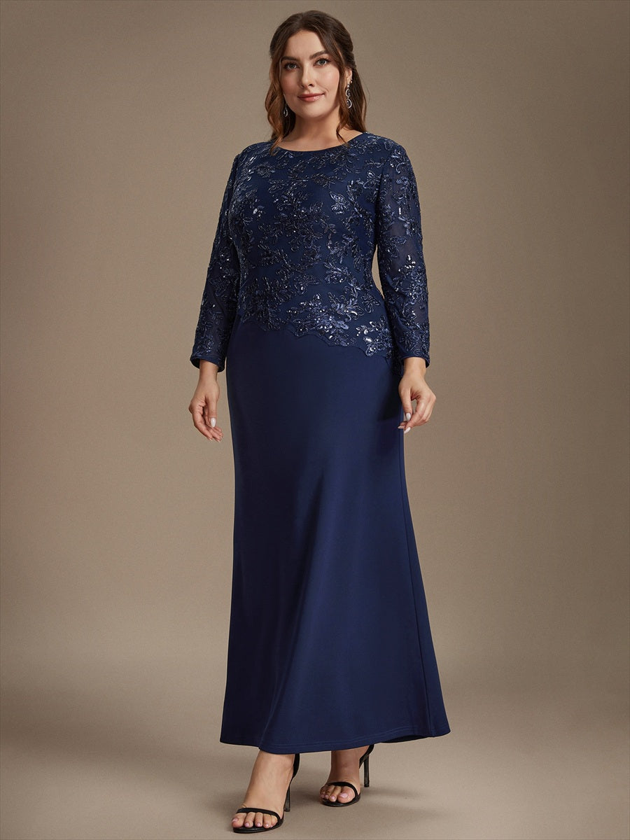 Maxilänge Figurbetontes Kleid Runder Ausschnitt Pailletten Glänzendes Design #Farbe_Marineblau