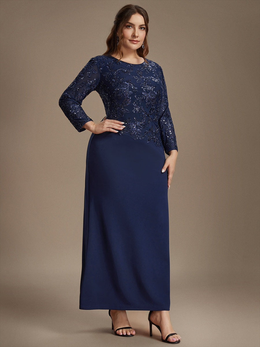Maxilänge Figurbetontes Kleid Runder Ausschnitt Pailletten Glänzendes Design #Farbe_Marineblau