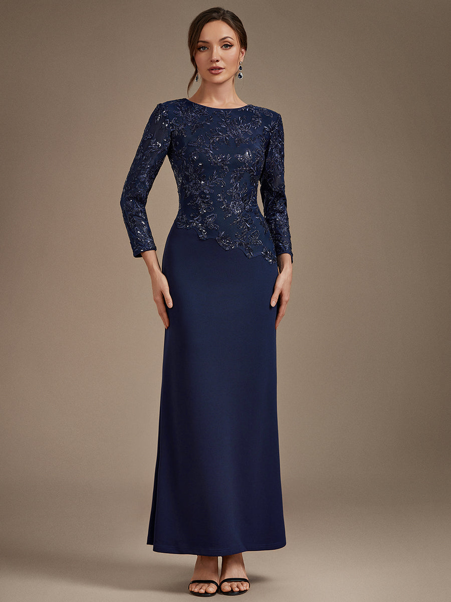 Maxilänge Figurbetontes Kleid Runder Ausschnitt Pailletten Glänzendes Design #Farbe_Marineblau