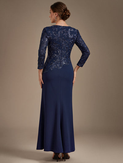 Maxilänge Figurbetontes Kleid Runder Ausschnitt Pailletten Glänzendes Design #Farbe_Marineblau