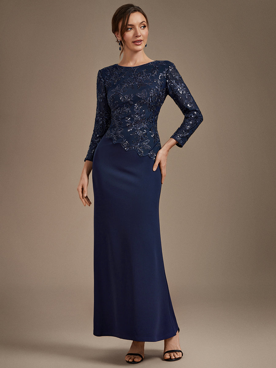 Maxilänge Figurbetontes Kleid Runder Ausschnitt Pailletten Glänzendes Design #Farbe_Marineblau