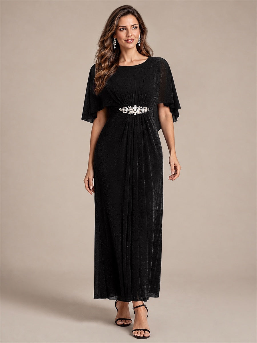 Bodenlang mit A-Linie, Cape-Ärmel, und brautmutterkleid #Farbe_Schwarz