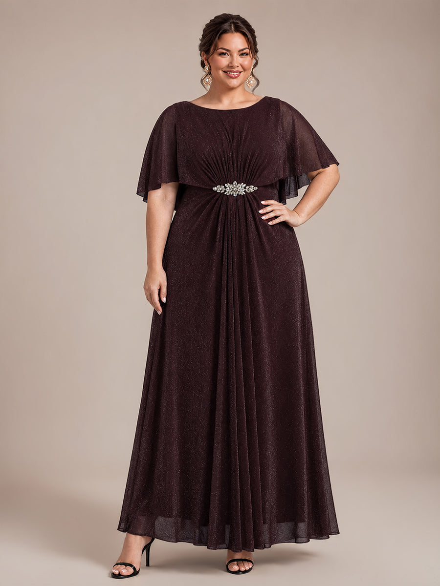 Bodenlang mit A-Linie, Cape-Ärmel, und brautmutterkleid #Farbe_Mahagonibraun