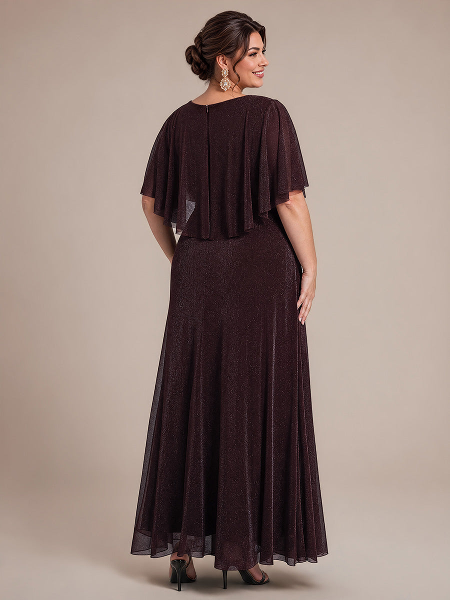 Bodenlang mit A-Linie, Cape-Ärmel, und brautmutterkleid #Farbe_Mahagonibraun