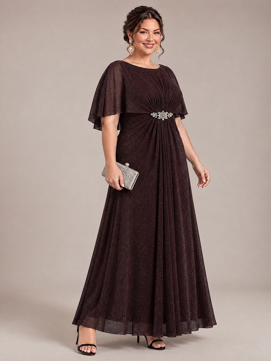 Bodenlang mit A-Linie, Cape-Ärmel, und brautmutterkleid #Farbe_Mahagonibraun