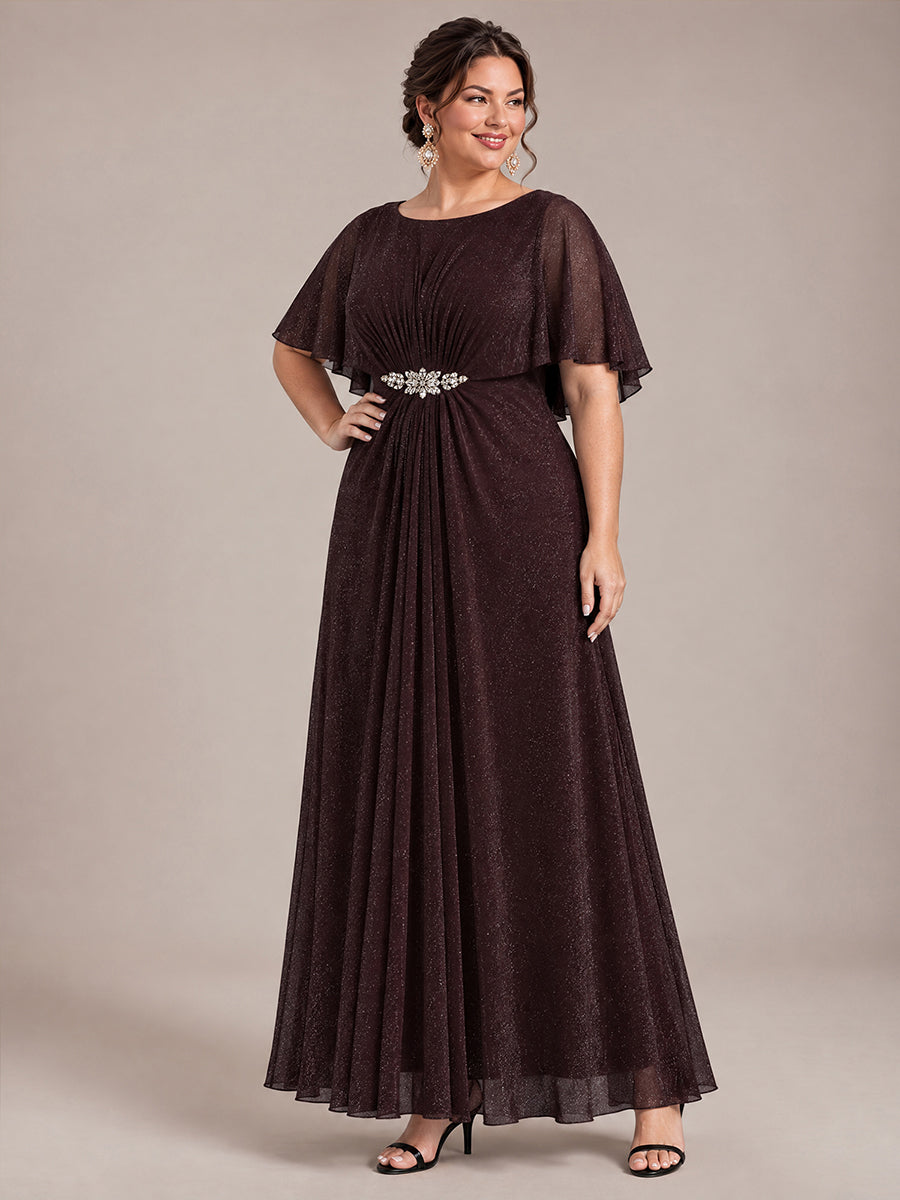 Bodenlang mit A-Linie, Cape-Ärmel, und brautmutterkleid #Farbe_Mahagonibraun