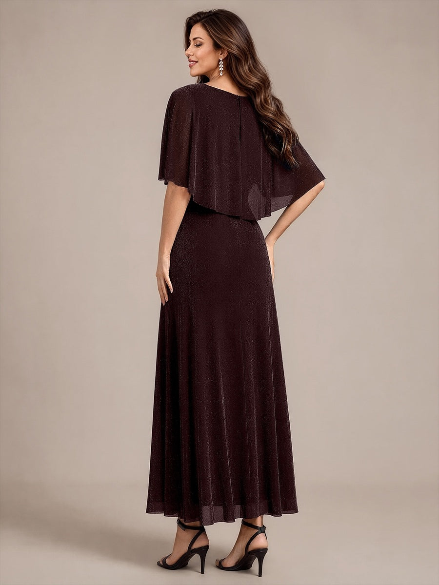 Bodenlang mit A-Linie, Cape-Ärmel, und brautmutterkleid #Farbe_Mahagonibraun