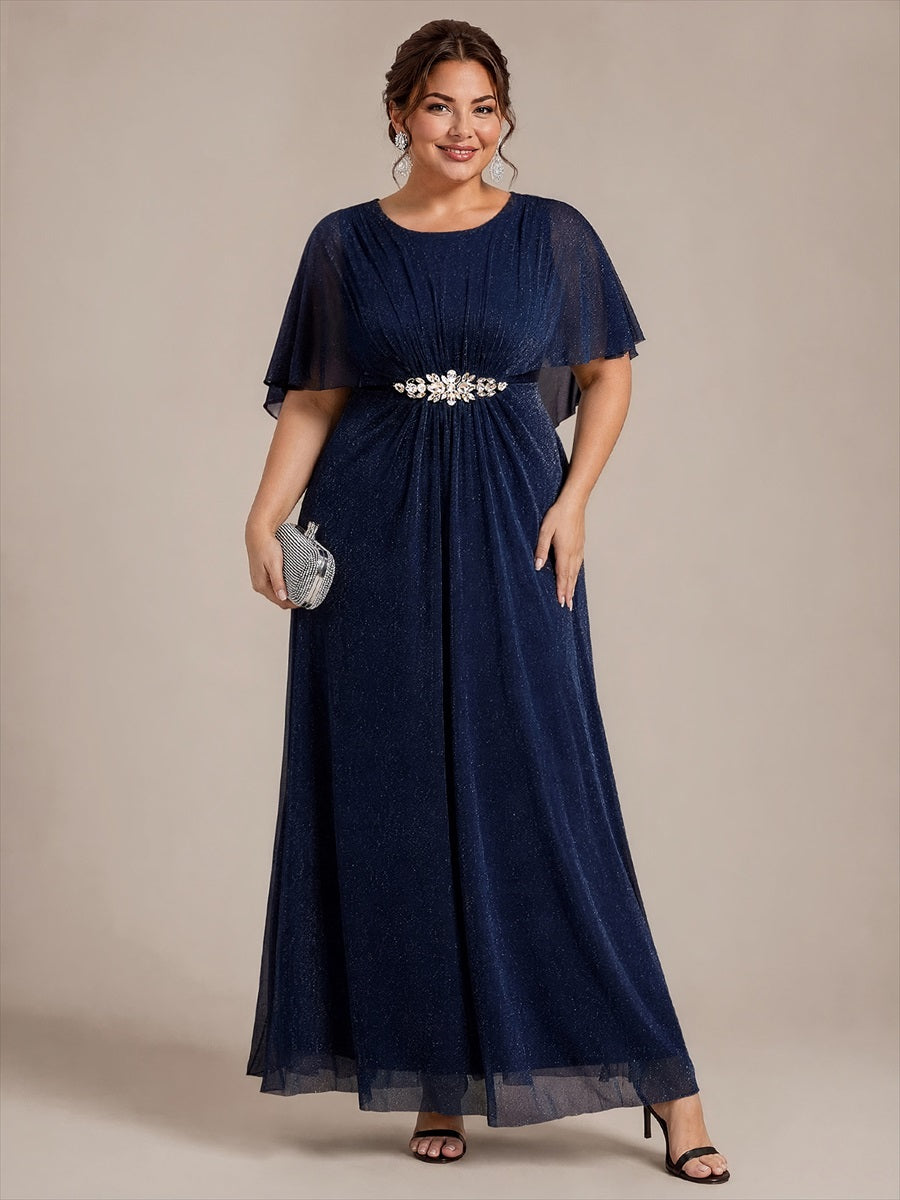 Bodenlang mit A-Linie, Cape-Ärmel, und brautmutterkleid #Farbe_Marineblau