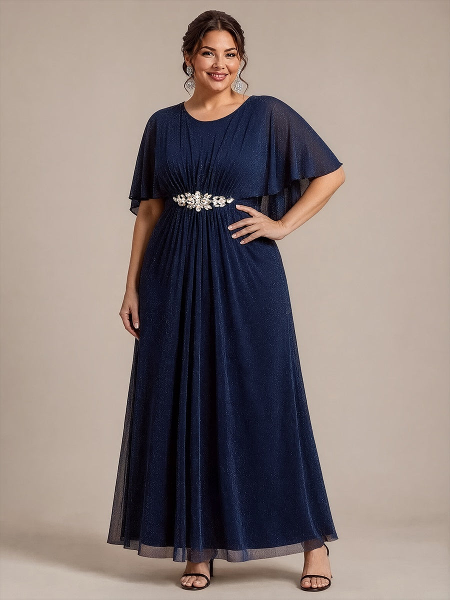 Bodenlang mit A-Linie, Cape-Ärmel, und brautmutterkleid #Farbe_Marineblau