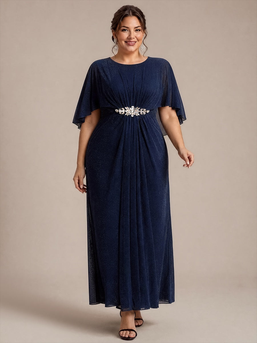 Bodenlang mit A-Linie, Cape-Ärmel, und brautmutterkleid #Farbe_Marineblau
