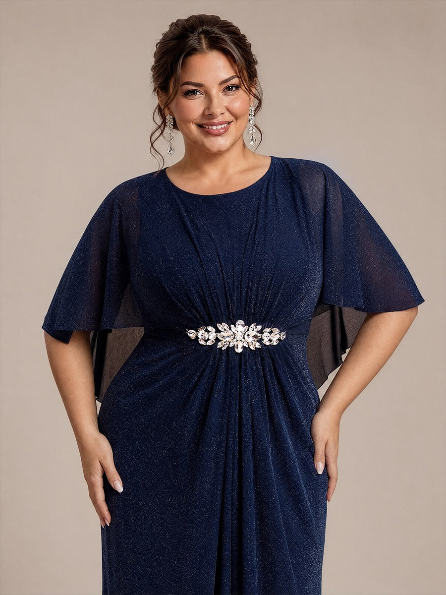 Bodenlang mit A-Linie, Cape-Ärmel, und brautmutterkleid #Farbe_Marineblau