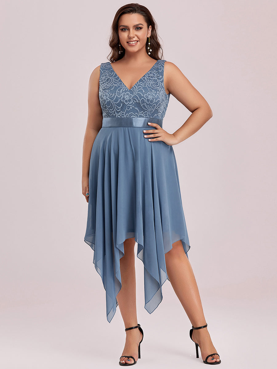 V-Ausschnitt Atemberaubende Spitze Ballkleider 00207 #farbe_Taubenblau