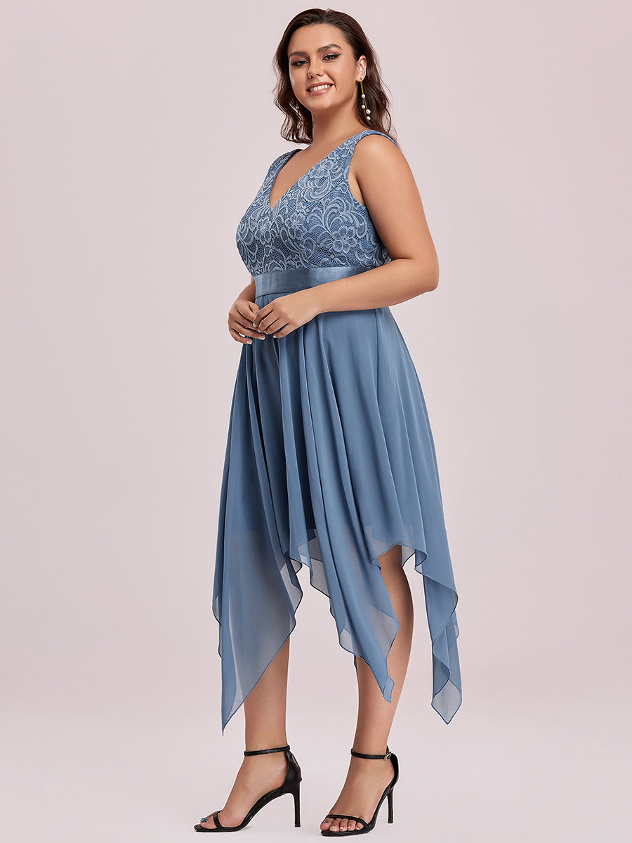 V-Ausschnitt Atemberaubende Spitze Ballkleider 00207 #farbe_Taubenblau