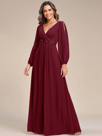 A-Linie Chiffon Lang mit Ärmel Brautmutterkleider #Farbe_Burgunderrot
