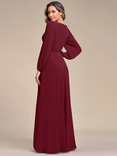A-Linie Chiffon Lang mit Ärmel Brautmutterkleider #Farbe_Burgunderrot
