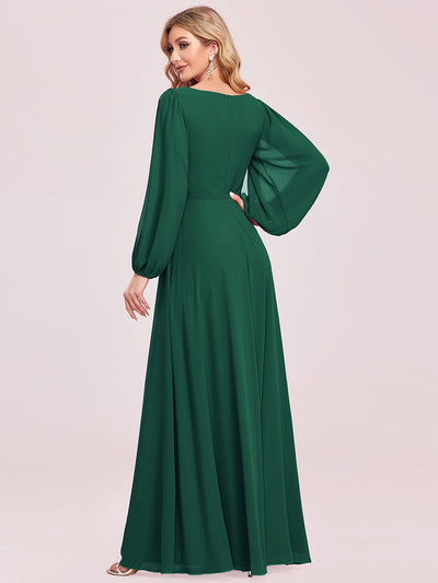 A-Linie Chiffon Lang mit Ärmel Brautmutterkleider #Farbe_Dunkelgrün