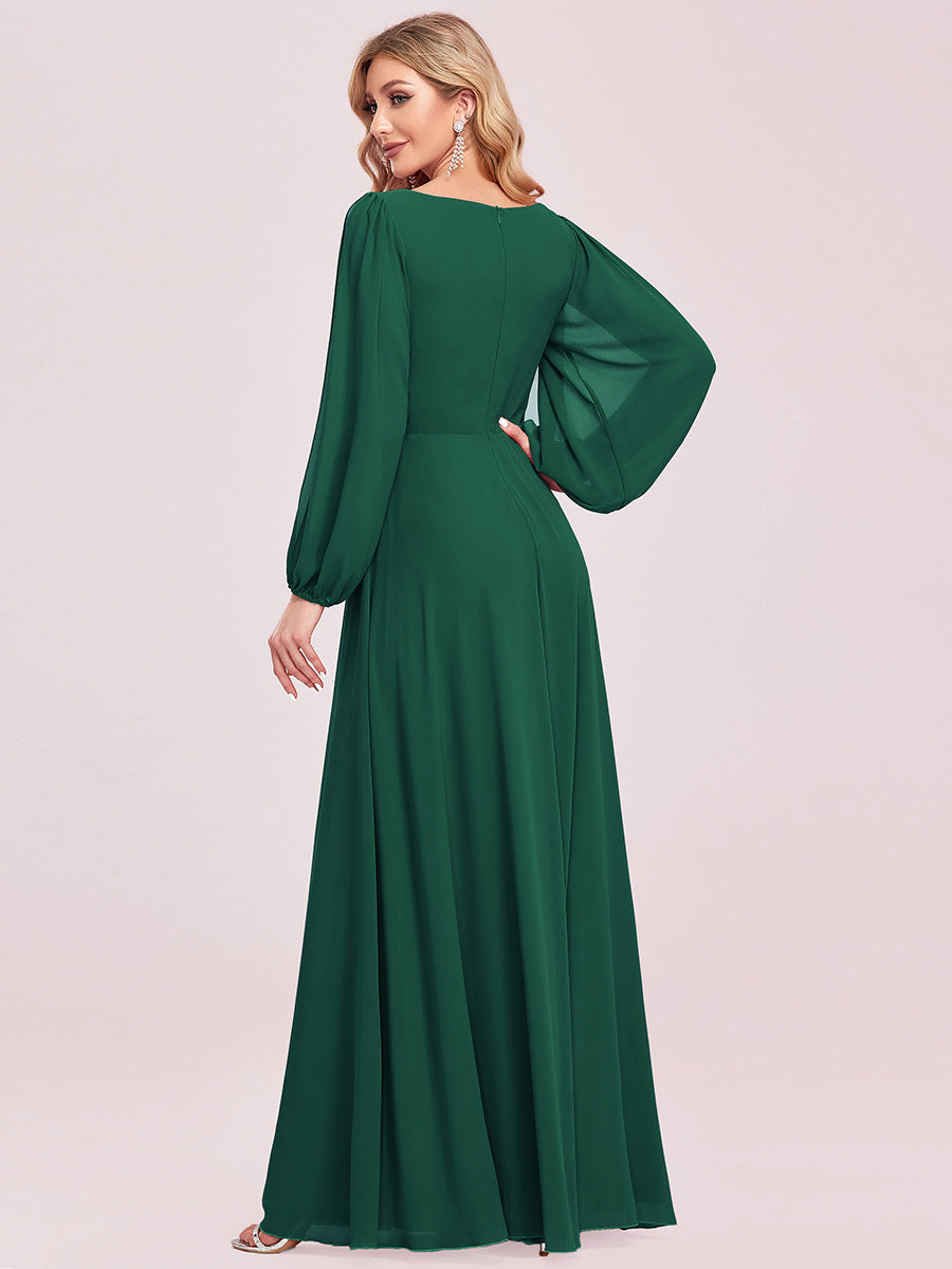A-Linie Chiffon Lang mit Ärmel Brautmutterkleider #Farbe_Dunkelgrün