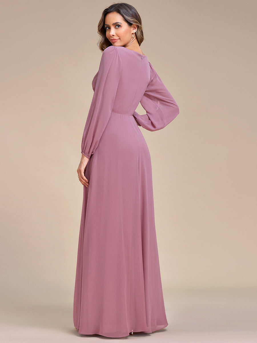 A-Linie Chiffon Lang mit Ärmel Brautmutterkleider #Farbe_Orchideenviolett