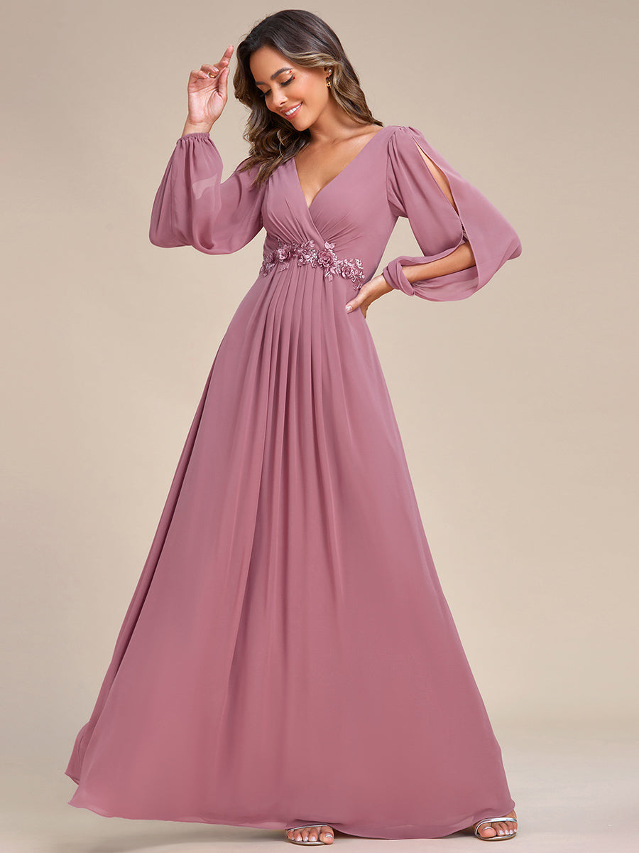 A-Linie Chiffon Lang mit Ärmel Brautmutterkleider #Farbe_Orchideenviolett