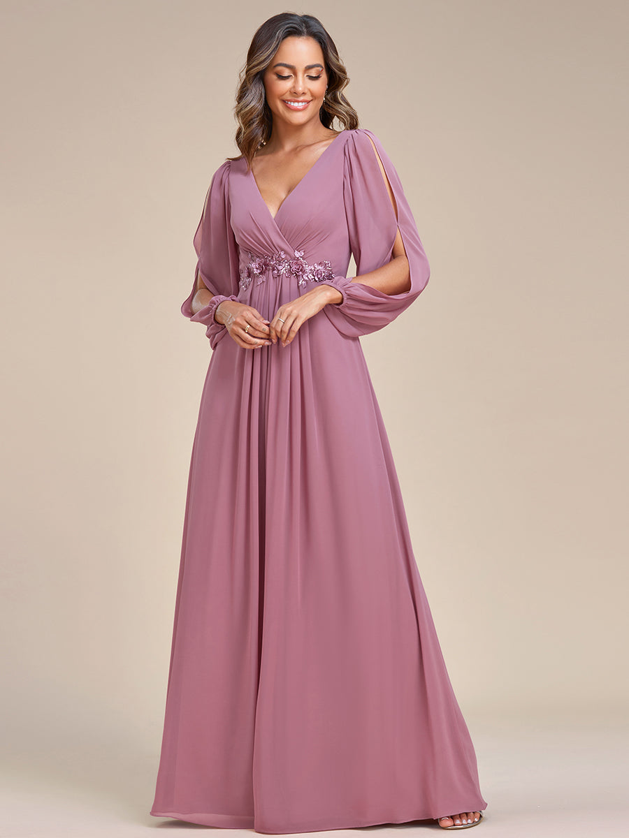 A-Linie Chiffon Lang mit Ärmel Brautmutterkleider #Farbe_Orchideenviolett