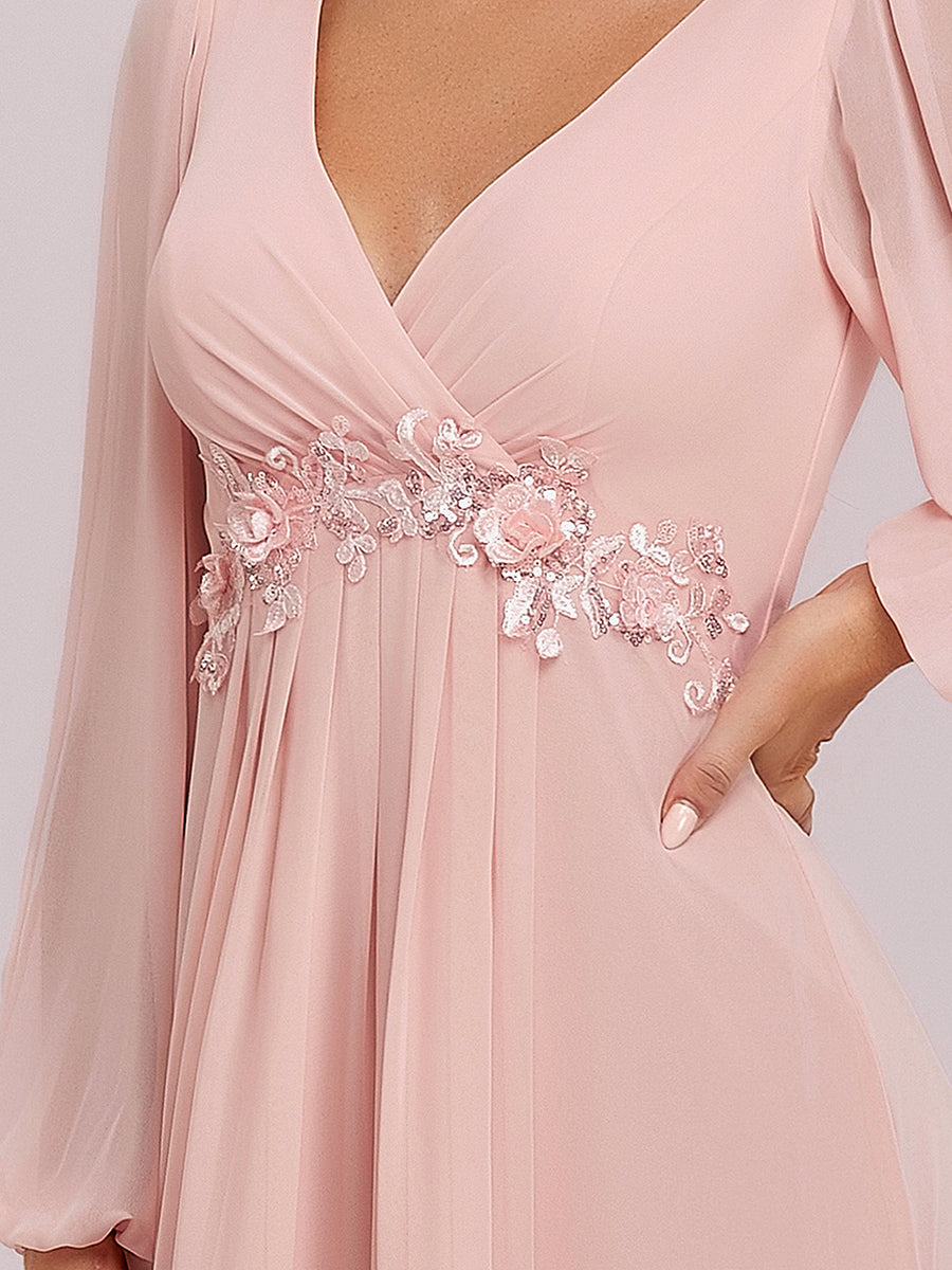 A-Linie Chiffon Lang mit Ärmel Brautmutterkleider #Farbe_Pink