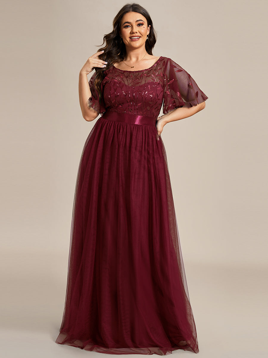 Damen A-Line Kurzarm Bodenlanges Abendkleid 00904 #farbe_Burgunderrot