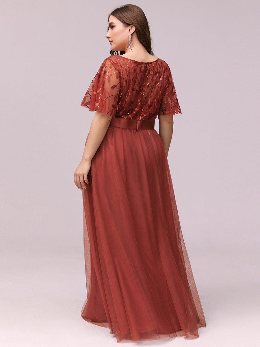 Damen A-Line Kurzarm Bodenlanges Abendkleid 00904 #farbe_Gebranntes Orange