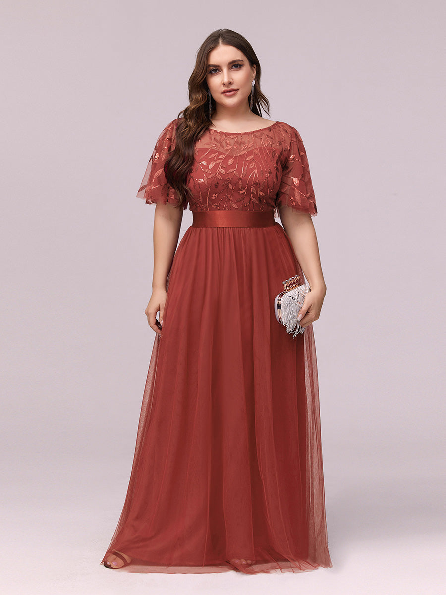 Damen A-Line Kurzarm Bodenlanges Abendkleid 00904 #farbe_Gebranntes Orange