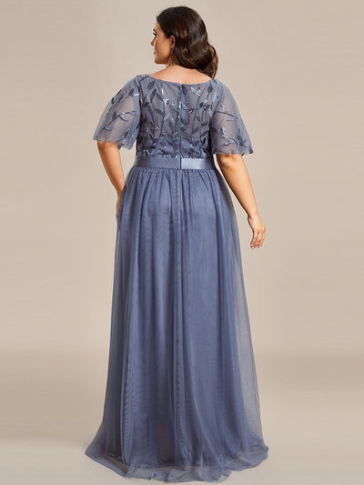 Damen A-Line Kurzarm Bodenlanges Abendkleid 00904 #farbe_Taubenblau