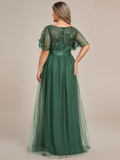 Damen A-Line Kurzarm Bodenlanges Abendkleid 00904 #farbe_Eukalyptus