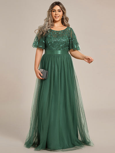 Damen A-Line Kurzarm Bodenlanges Abendkleid 00904 #farbe_Eukalyptus