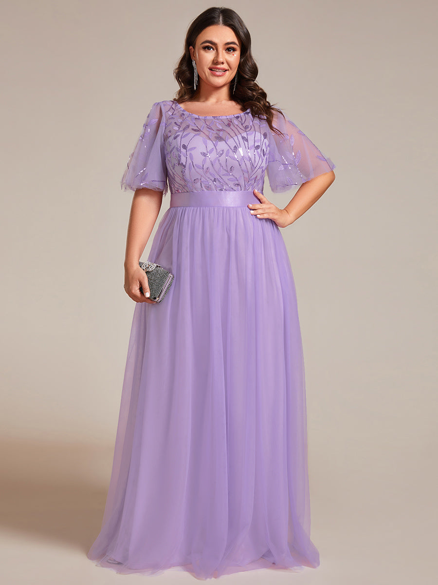 Damen A-Line Kurzarm Bodenlanges Abendkleid 00904 #farbe_Lavendel