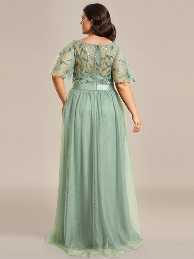 Damen A-Line Kurzarm Bodenlanges Abendkleid 00904 #farbe_Mintgrün