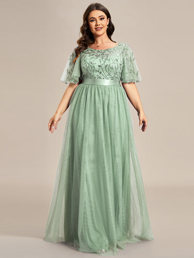 Damen A-Line Kurzarm Bodenlanges Abendkleid 00904 #farbe_Mintgrün