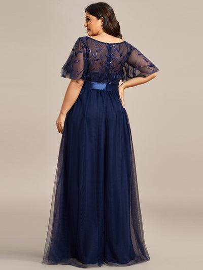 Damen A-Line Kurzarm Bodenlanges Abendkleid 00904 #farbe_Marineblau