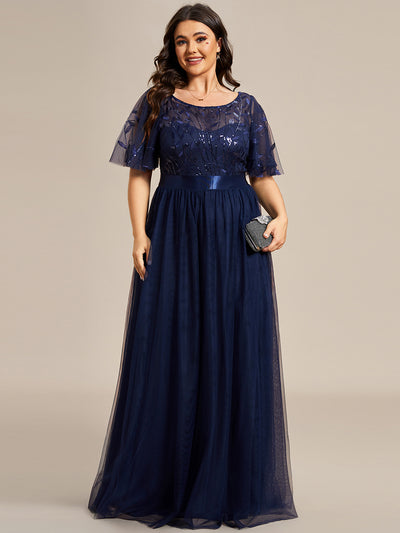Damen A-Line Kurzarm Bodenlanges Abendkleid 00904 #farbe_Marineblau