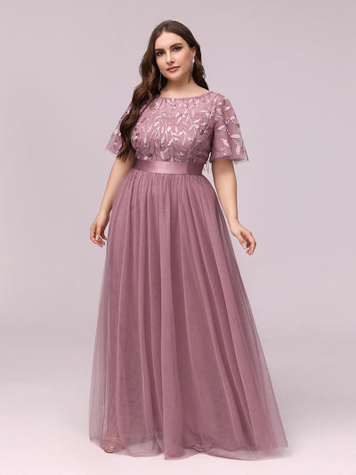 Damen A-Line Kurzarm Bodenlanges Abendkleid 00904 #farbe_Orchideenviolett