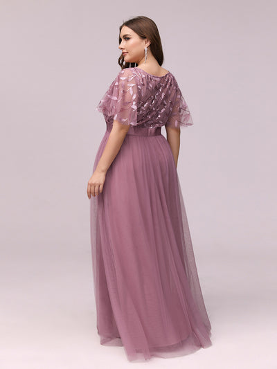 Damen A-Line Kurzarm Bodenlanges Abendkleid 00905 #farbe_Orchideenviolett