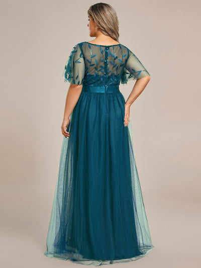 Damen A-Line Kurzarm Bodenlanges Abendkleid 00904 #farbe_Petrol