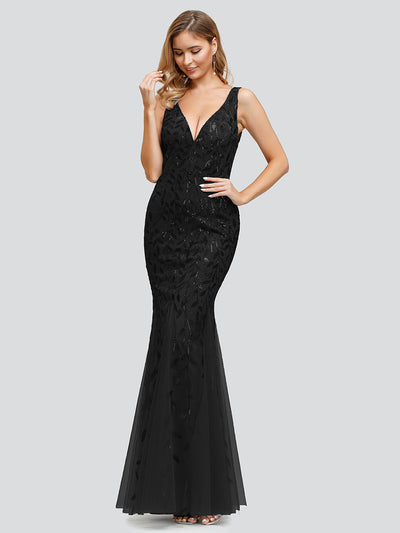 Aermelloses Abendkleid mit doppeltem V-Ausschnitt #Farbe_Schwarz