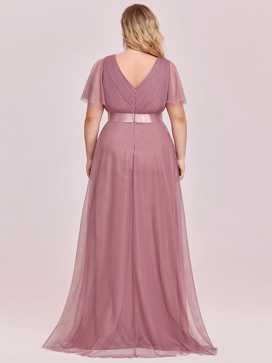 Plus Size V-Ausschnitt A-Linie Kurzarm Bodenlang Brautjungfernkleider #Farbe_Orchideenviolett