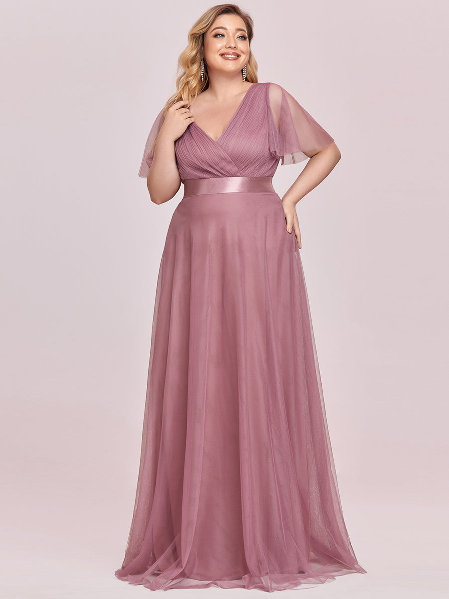 Plus Size V-Ausschnitt A-Linie Kurzarm Bodenlang Brautjungfernkleider #Farbe_Orchideenviolett