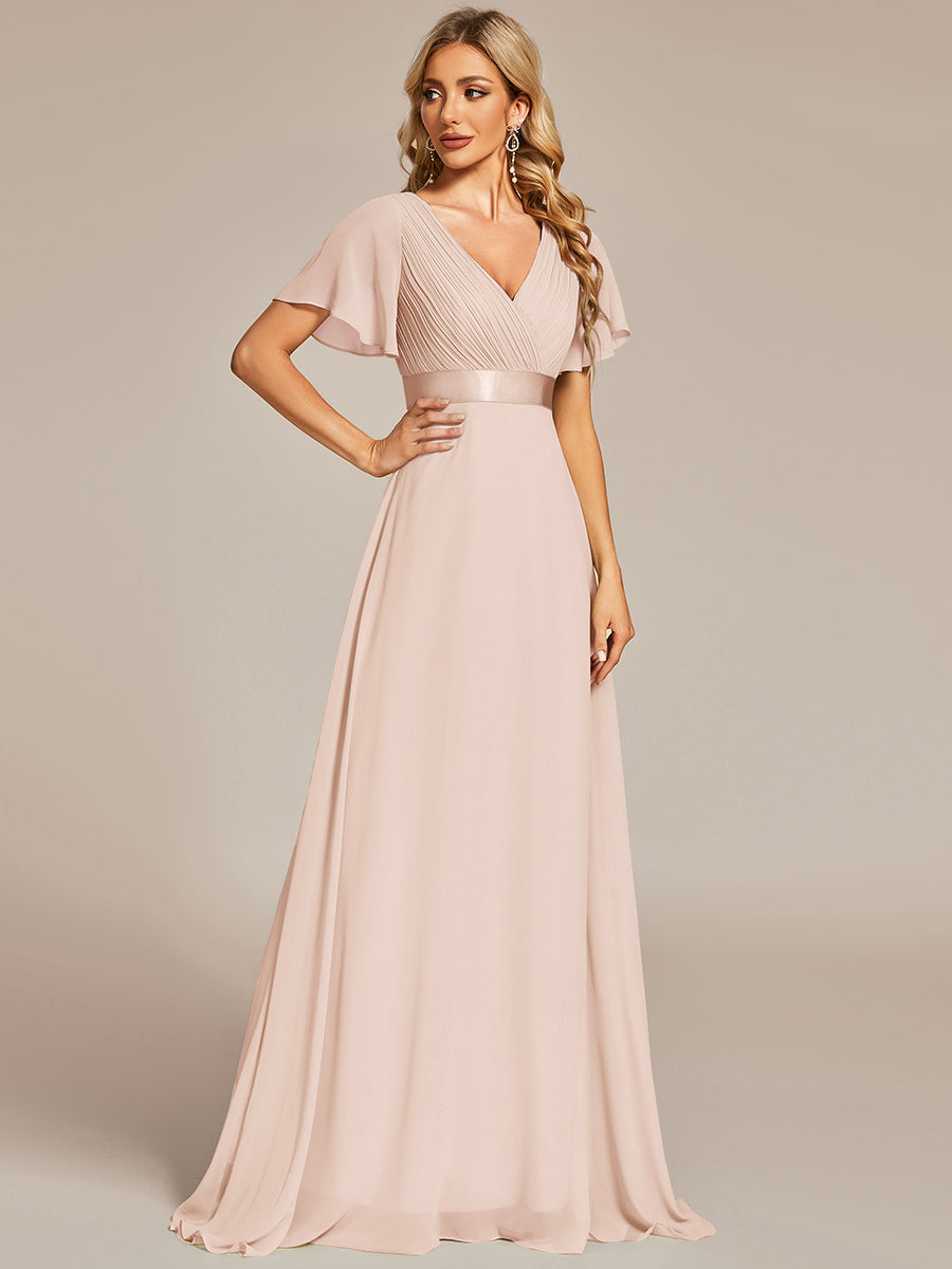 Minimalistisches A-Line Maxi Chiffon Brautkleid mit Satingürtel #Farbe_Blush-Rosa