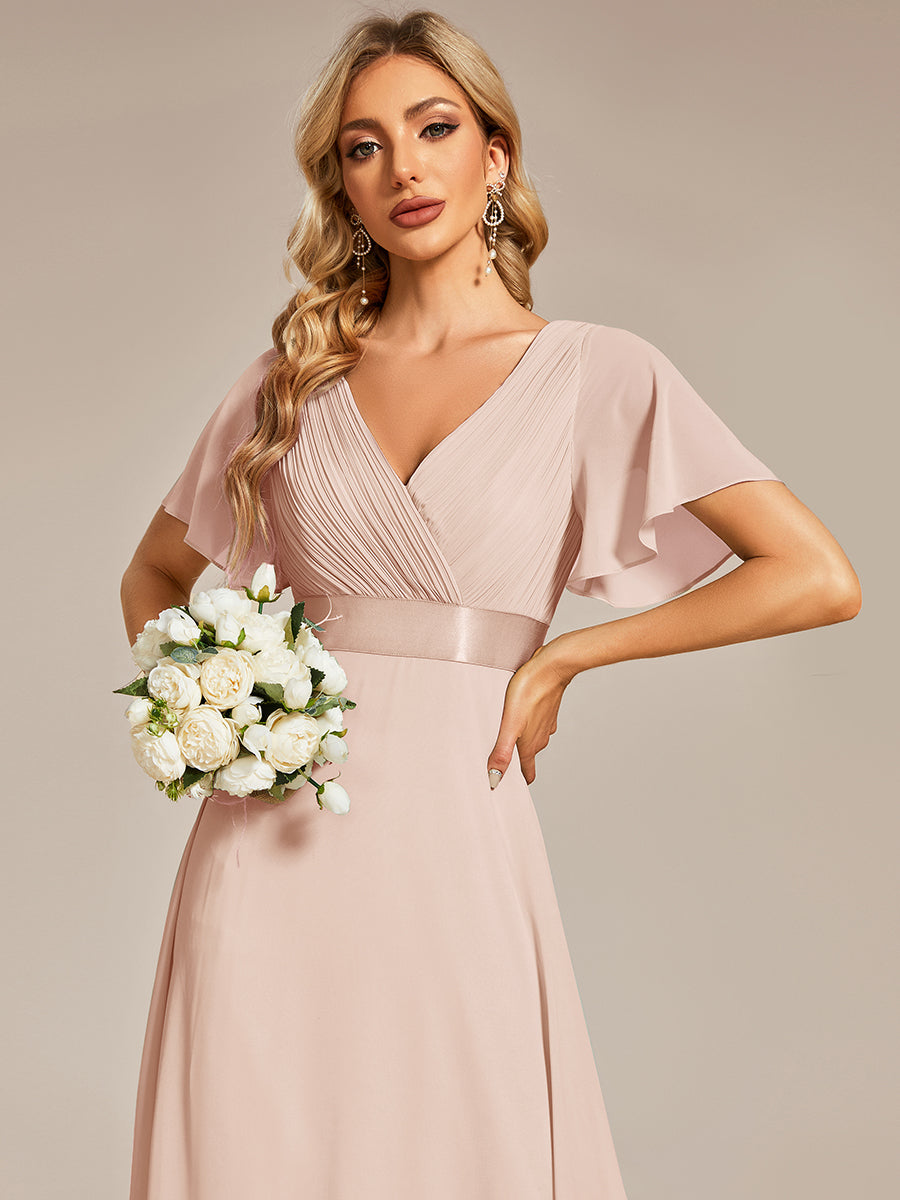 Minimalistisches A-Line Maxi Chiffon Brautkleid mit Satingürtel #Farbe_Blush-Rosa