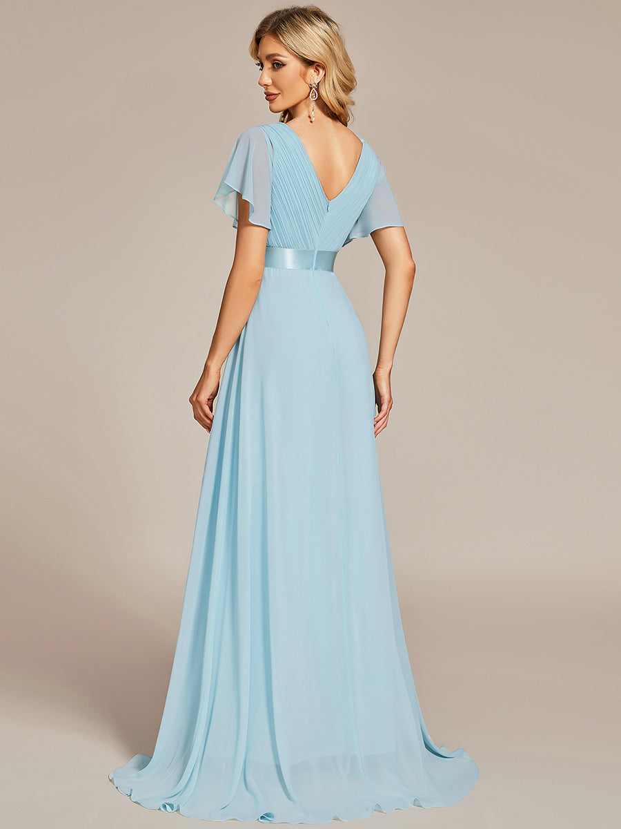 Minimalistisches A-Line Maxi Chiffon Brautkleid mit Satingürtel #Farbe_Himmelblau