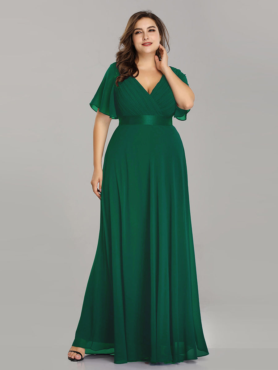 Langes Brautjungfernkleid mit Empire-Taille und kurzen, flatternden Ärmeln #Farbe_Dunkelgrün