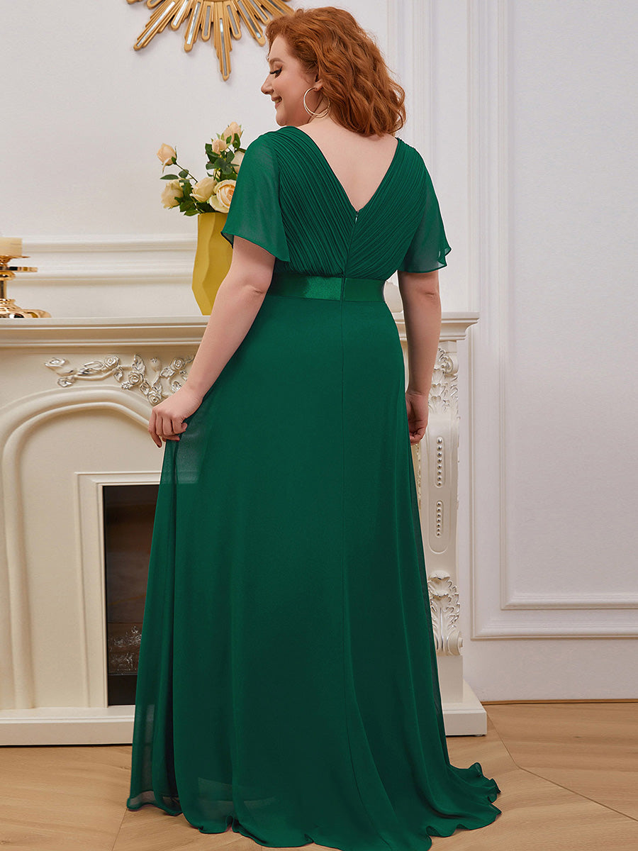 Langes Brautjungfernkleid mit Empire-Taille und kurzen, flatternden Ärmeln #Farbe_Dunkelgrün